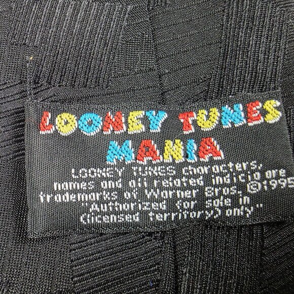 Vintage 90s Looney Tunes Mania Valentines Bugs Bunny Taz Heart Balloons Neck Tie - Picture 4 of 5